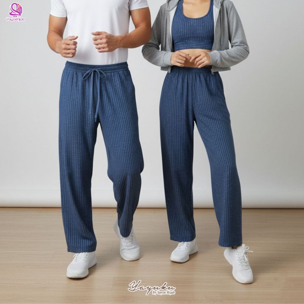 Yuka Celana Panjang Motif Salur Unisex Hightwaist by Yayoe Hijab