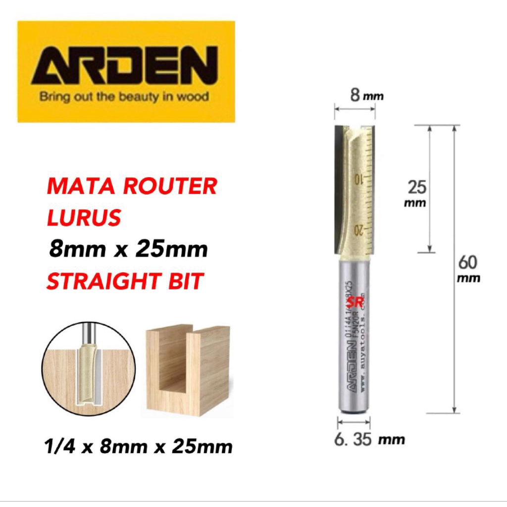 Mata Router/ Profil Lurus 8 mm/ Straight Bit ARDEN