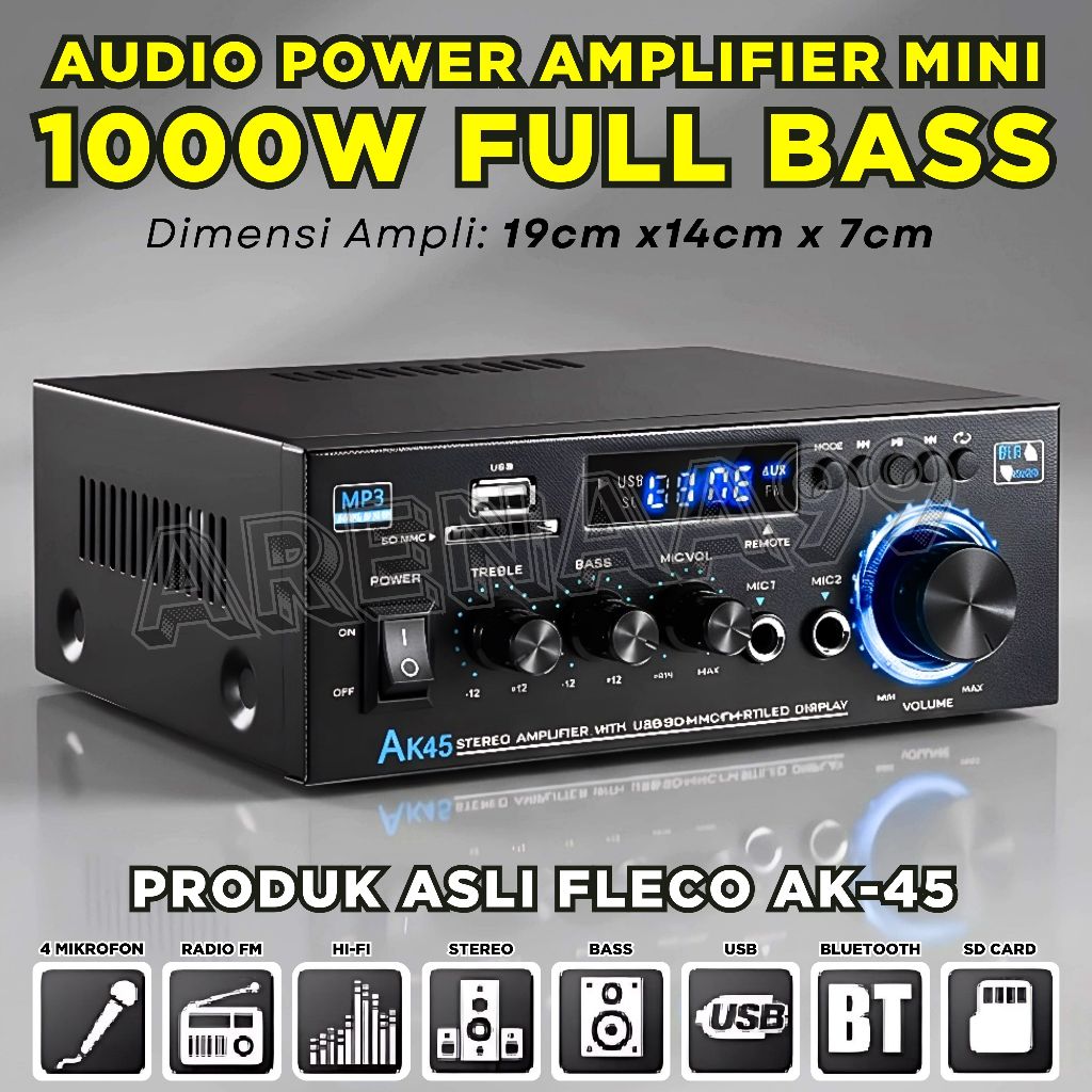 Amplifier Daya 1000 Watt Full Bass Untuk Salon Besar / Spaeker Jumbo Fleco AK45 Audio Penguat Suara 
