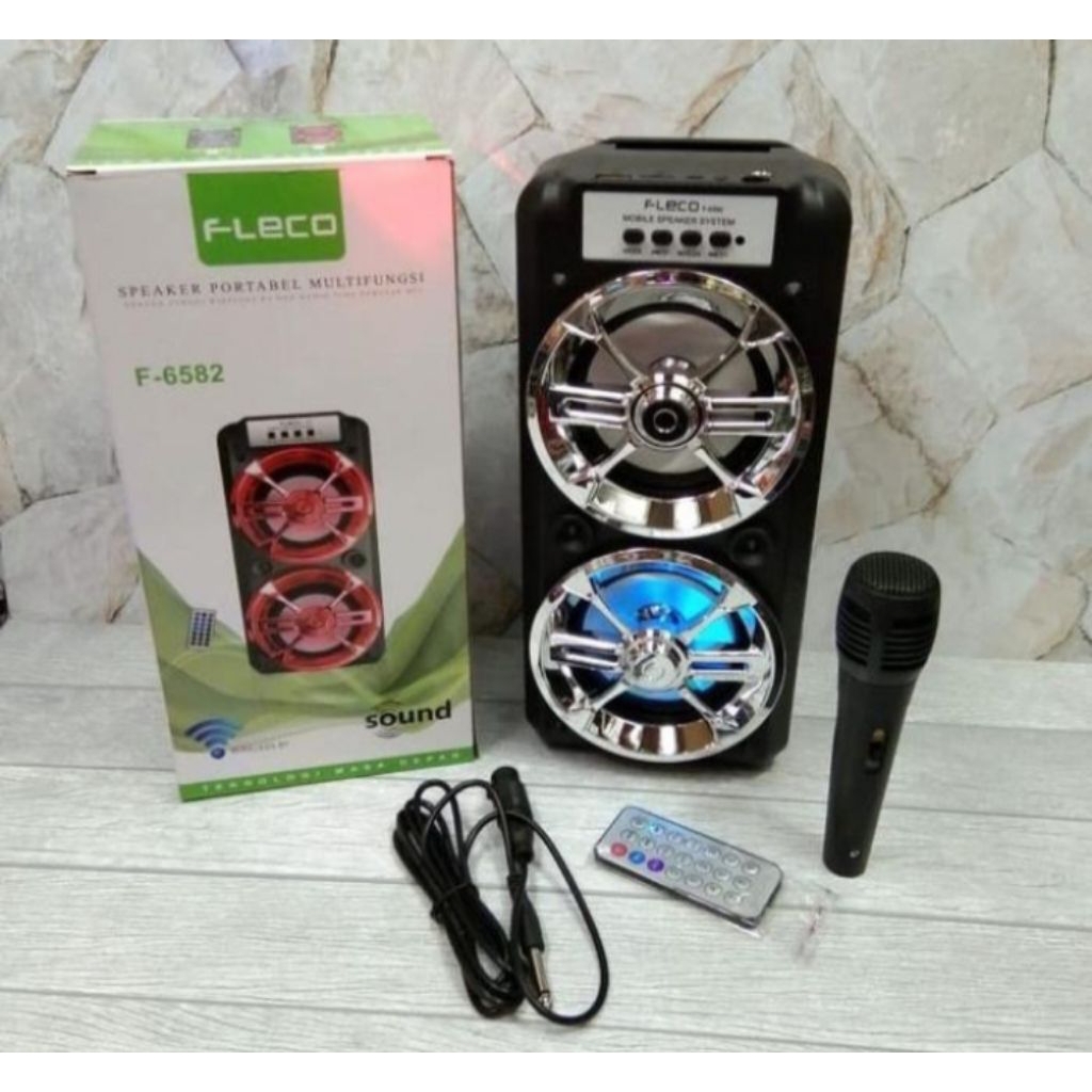 SPEAKER BLUETOOTH FLECO F-6582 KARAOKE BONUS MIC + REMOT SUPER BAS MEGA BAS