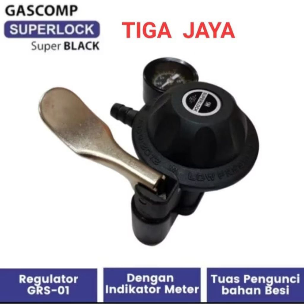 Regulator Gas LPG Super Lock GRS 01 + Meter Tekanan Rendah Anti Bocor