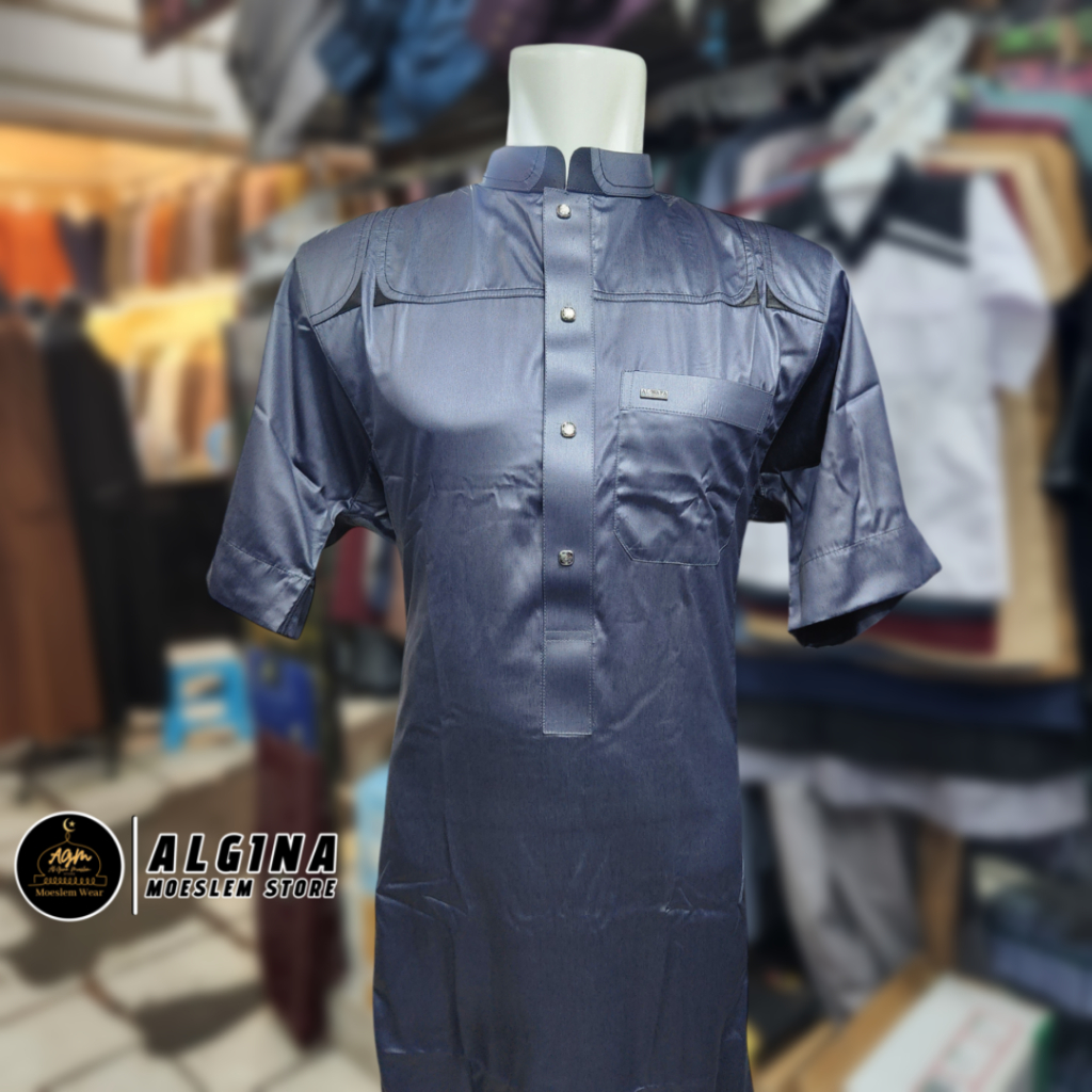 Gamis Al Wafa Warna Bahan Satin Korea Pendek Kancing Thailand | Jubah Muslim Lengan Pendek Al Wafa G