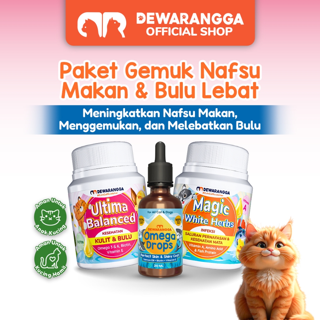 Dewarangga Paket Gemuk Nafsu Makan dan Bulu Lebat - Vitamin Kucing Gemuk dan Bulu Lebat
