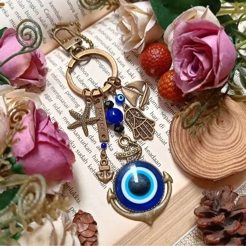 Gantungan Kunci Evil Eye Bagcharm Nautical Blue Eye Jangkar Nazar Boncugu Khas Turki