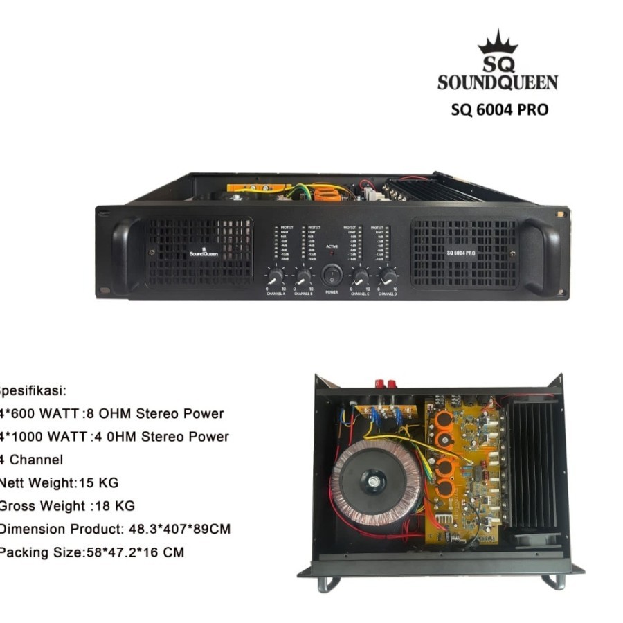 Power Amplyfier SoundQueen SQ-6004pro Power Soundqueen 4 Channel SQ6004 pro