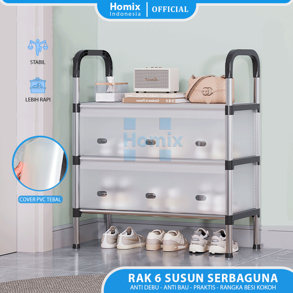 Homix - Rak Sepatu Tertutup 6 Susun Besi Kokoh Rak Gantung Tas Serbaguna Estetik