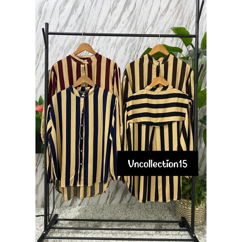 Arruma Blouse Wanita Rayon Motif Garis Garis/Atasan Kemeja Garis Wanita Terbaru