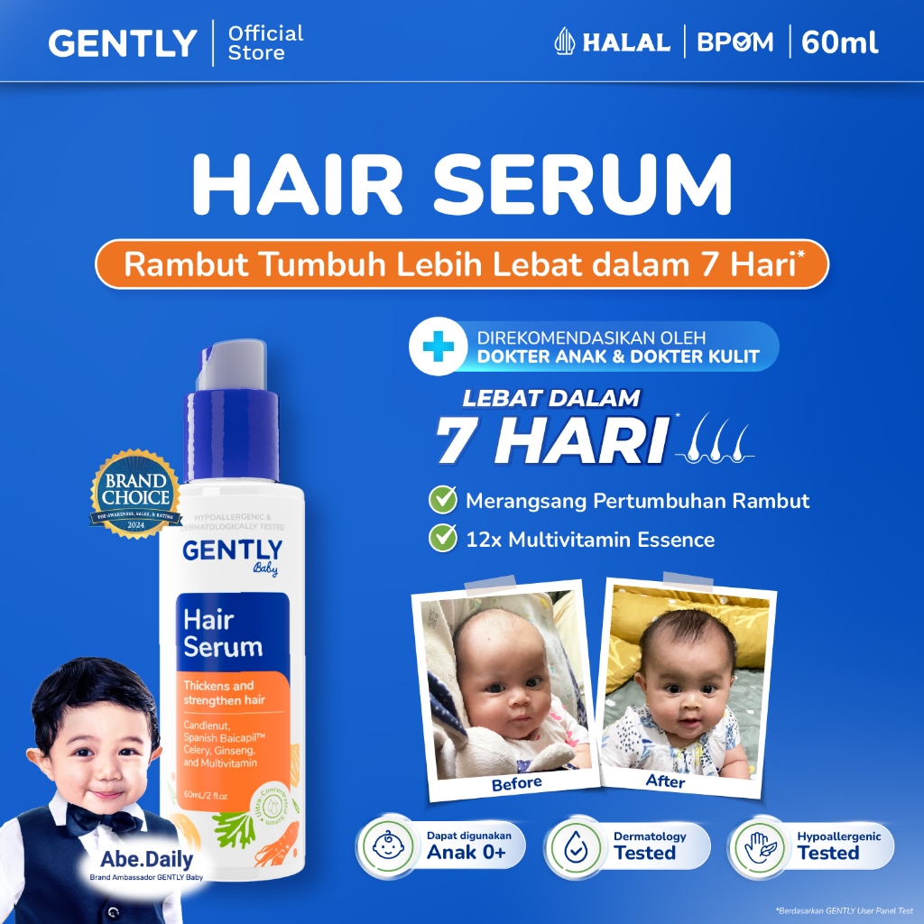 GENTLY  Baby Hair Serum | Serum Penumbuh & Penyubur Rambut Bayi dan Anak