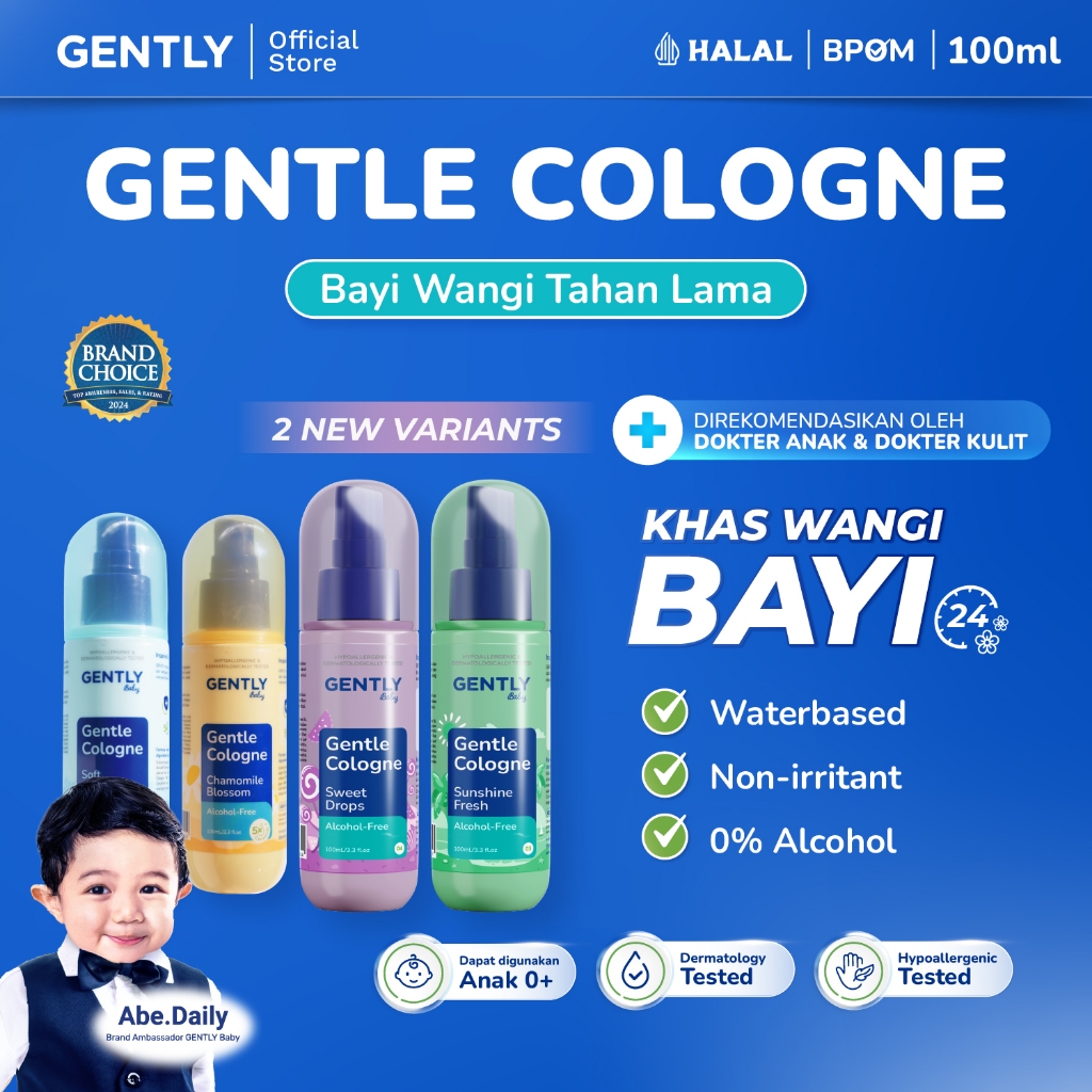 GENTLY Baby Gentle Cologne - Parfum Bayi Non Alkohol - Wangi Parfum Tahan Lama - Newborn & Sensitive