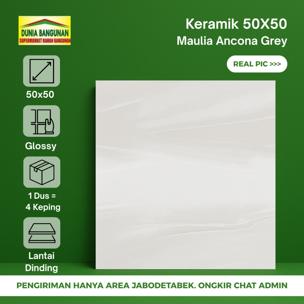 Keramik Lantai 50X50 Lantai Mulia Ancona Keramik Glossy Abu