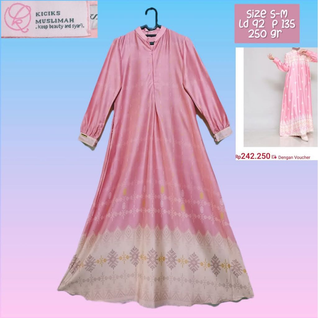 likenew kiciks muslimah gamis dress pink
