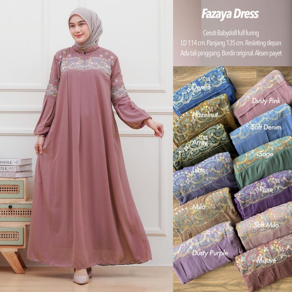 FAZAYA DRESS BORDIR CERUTI BABYDOLL / Dress wanita Ceruti Babydoll / Dress Bordir