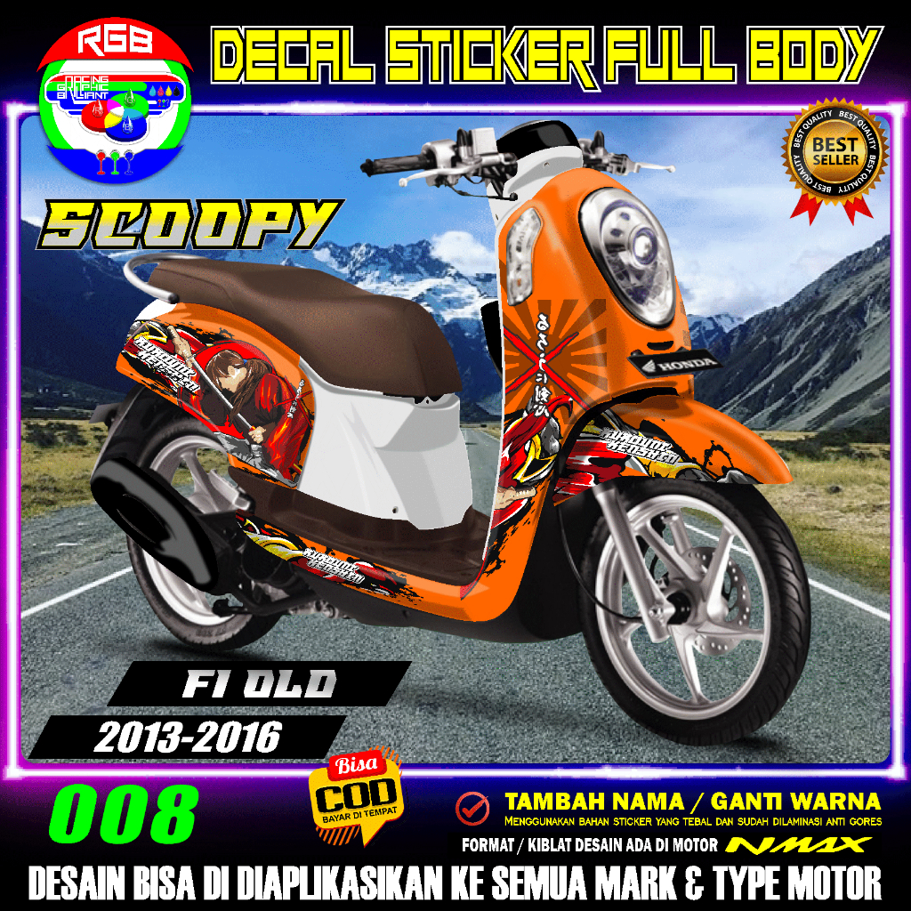COD DECAL STICKER FULL BODY SCOOPY FI OLD / LAMA 2013 - 2016 RUROUNI KENSHIN _ RGB 008
