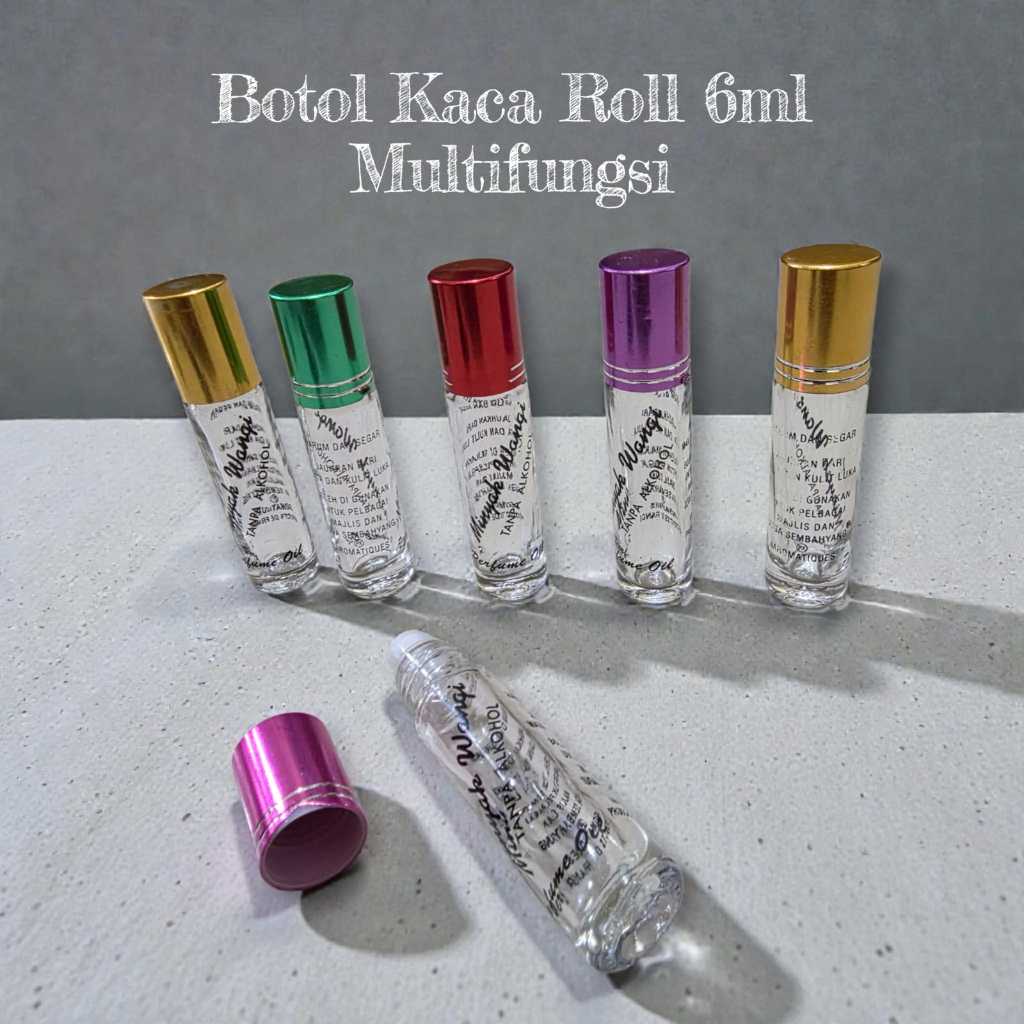 TERMURAH Botol Parfum Roll 6ml Tag Tulisan / Botol kaca Roll Tutup Warna 6ml / Botol Kaca Parfum Min