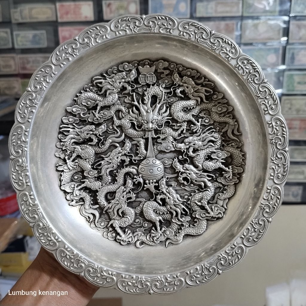 Piring antik ukiran Naga 9 Tibetan Silver
