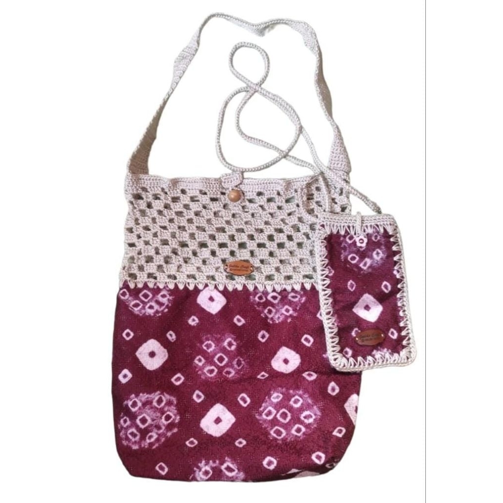 Tas kombinasi kain jumputan & rajutan