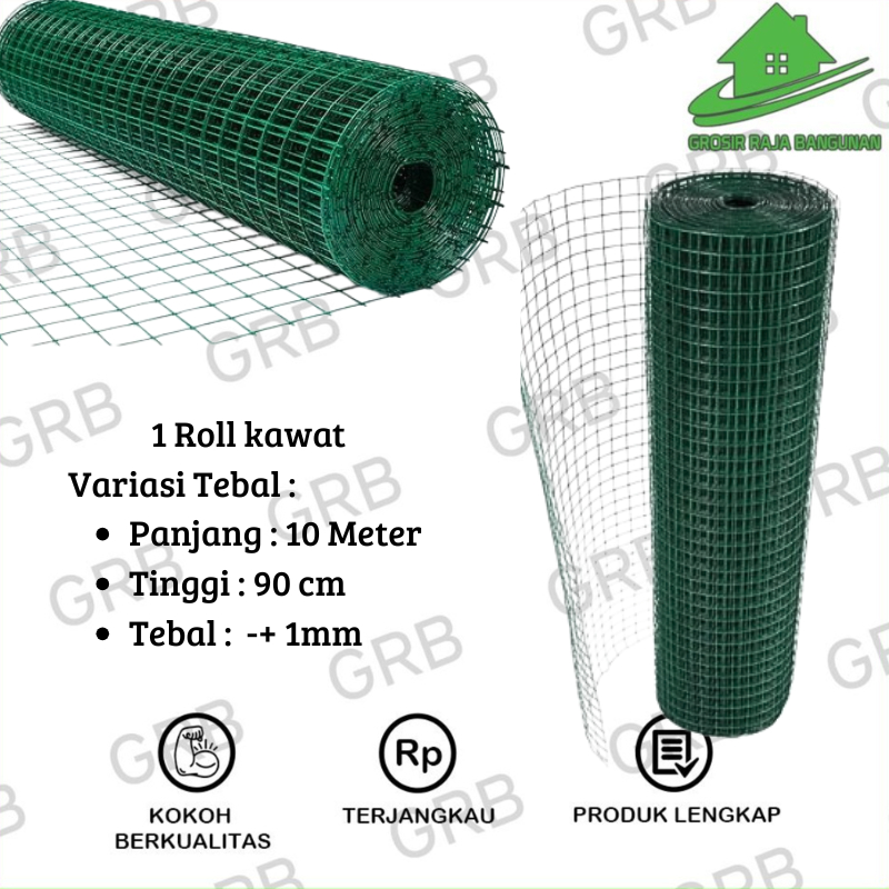 KAWAT LOKET PVC RAM 1/2 INCH 10 METER PER ROLL / KAWAT KANDANG / KAWAT RAM HIJAU Hijau PVC