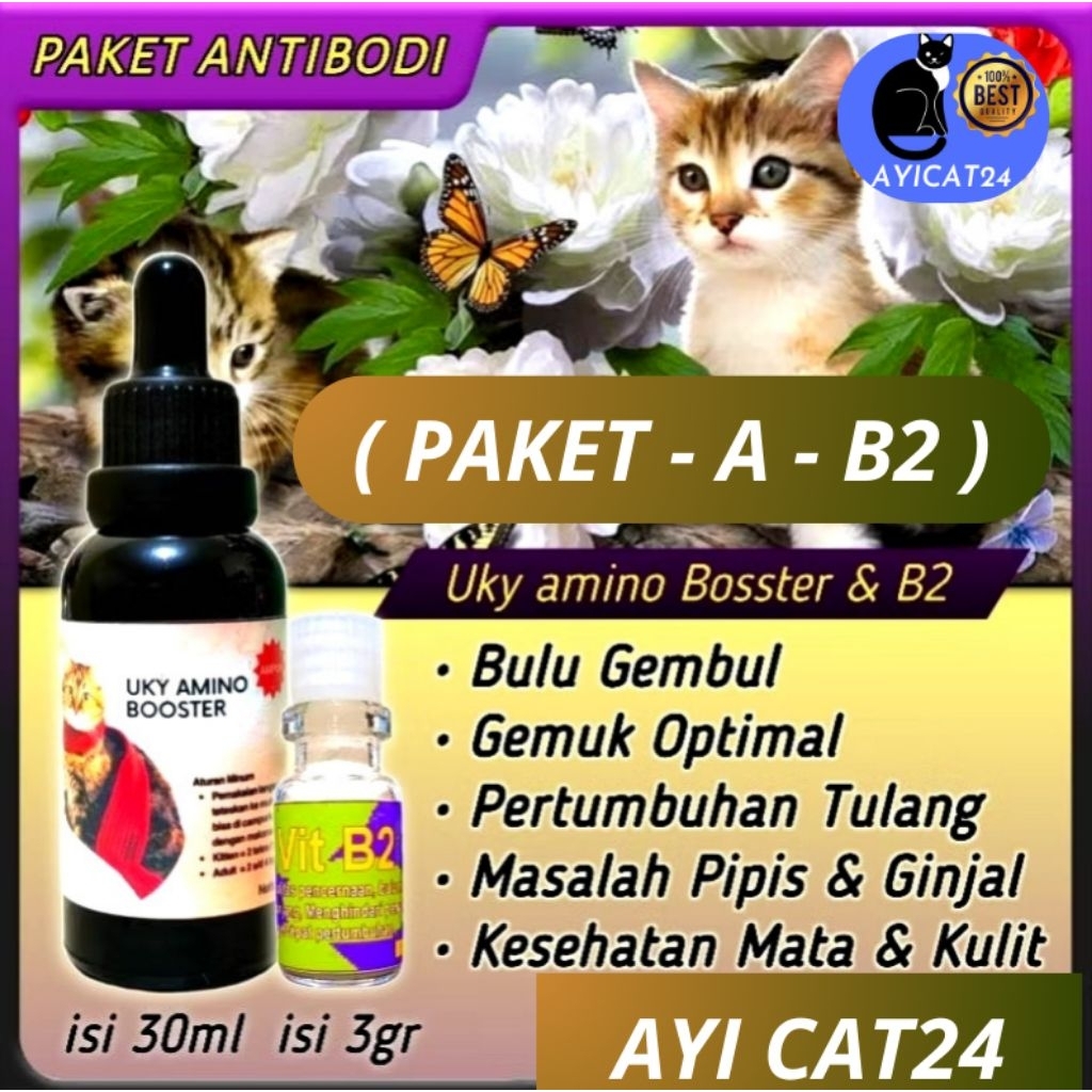 VITAMIN KUCING PAKET ( A ) ANTIBODI VITAMIN ( B2 DAN UKY AMINO BOOSTER ) ORIGINAL VITAMIN BULU GEMUL