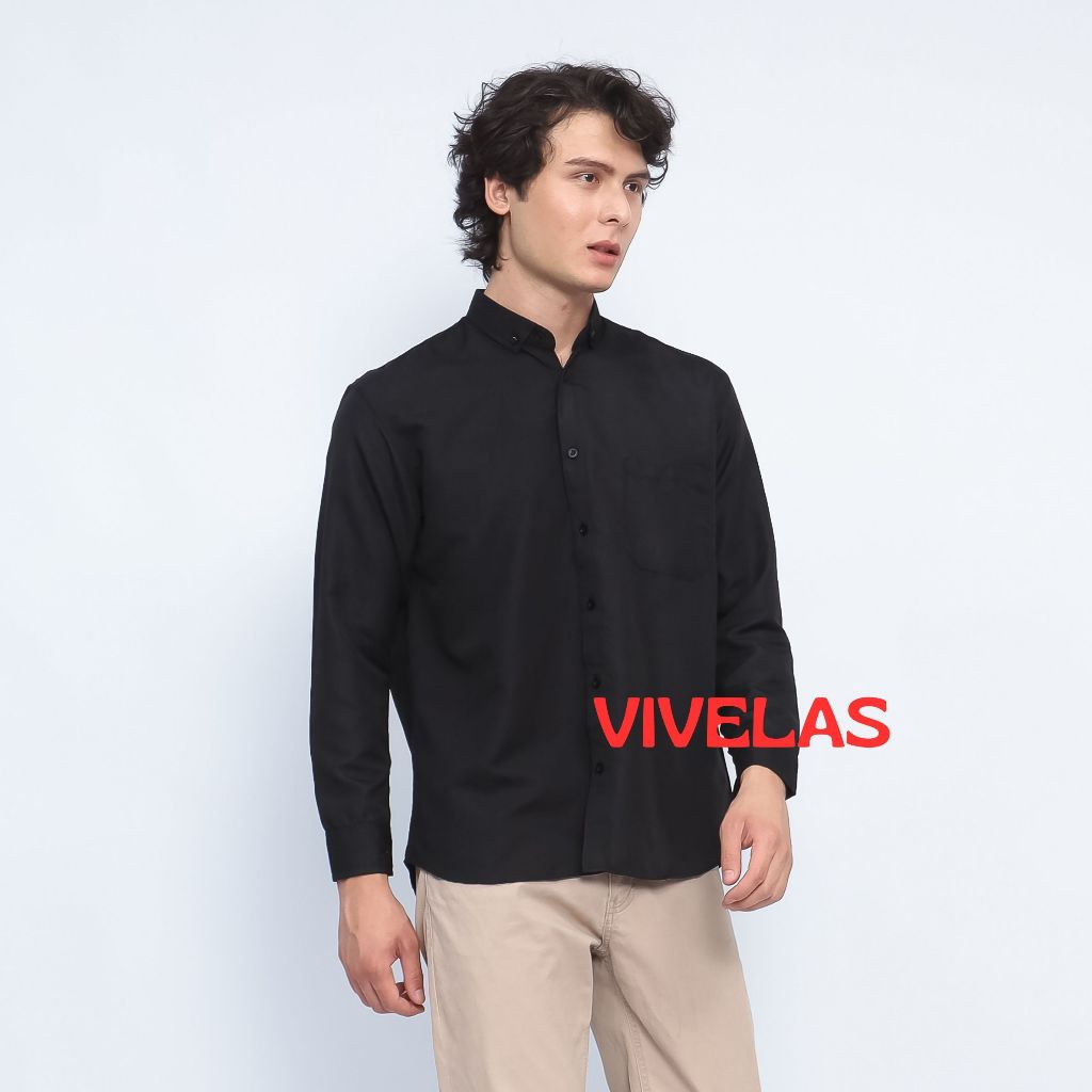 Terwuwu kemeja panjang pria cowok gatlemen cowok biru navy dongker polos formal kantor hem baju keme