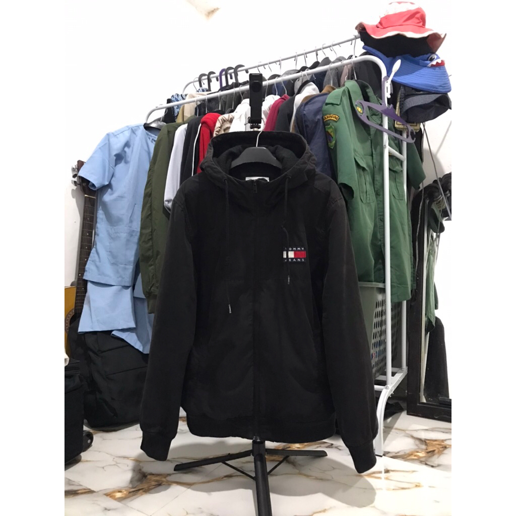 Hoodie zipper Tommy jeansss kanvas tebal