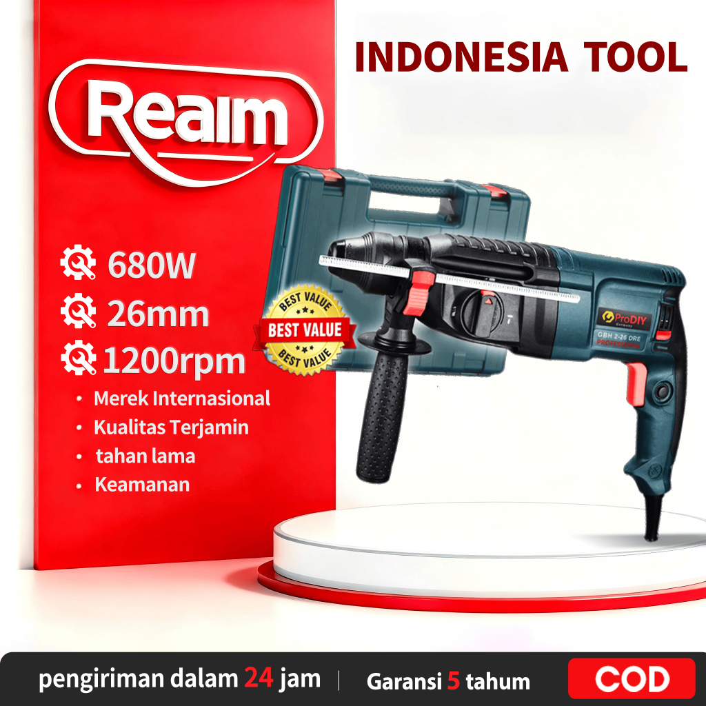 Reaim Rotary Hammer Drill Mesin Bor Beton Listrik Electric Hammer Bor Tembok Rotary Jack Hammer Dril