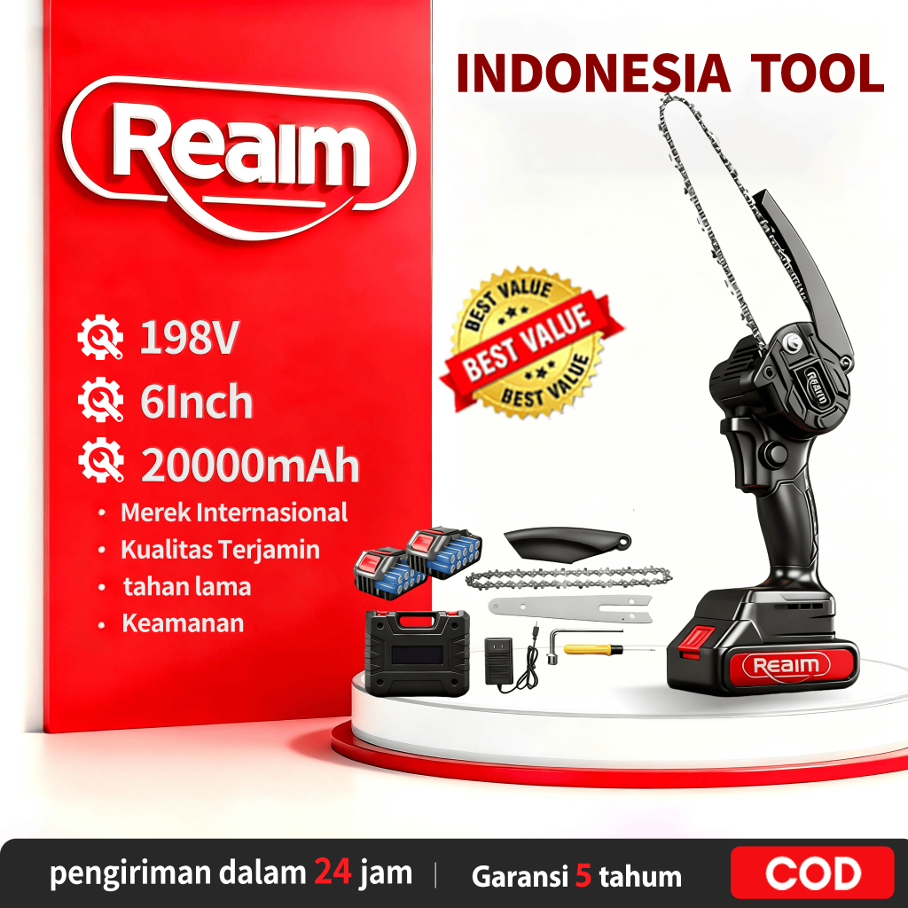Reaim Gergaji Baterai 298V Gergaji Listrik Gergaji Mesin Mini Chainsaw Mini Gergaji Portable