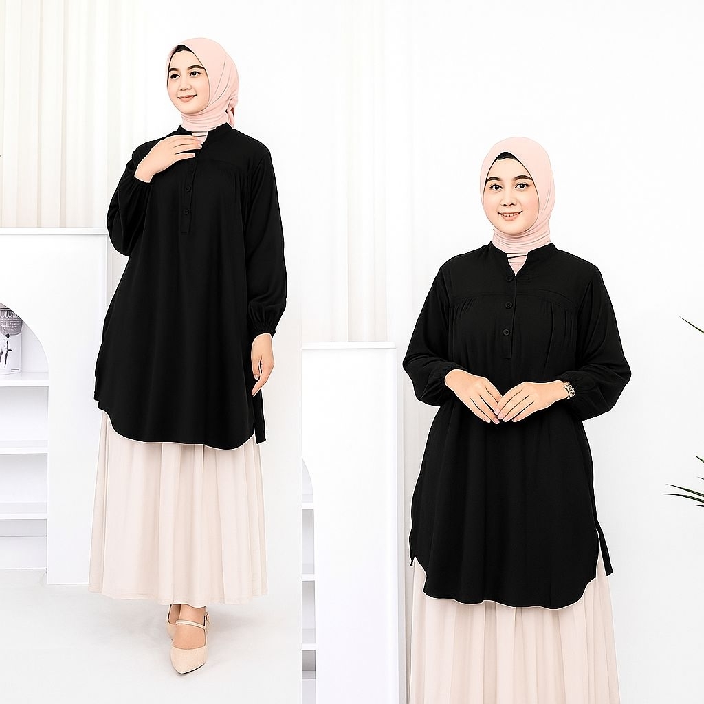 TUNIK POLOS RAYON WARNA HITAM TUNIK JUMBO COD