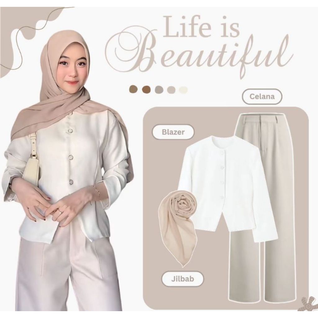One Set Clean / Outfit Nongkrong / Outfit Simple Remaja Kekinian (Blazer, Hijab,Oro Pants Haigtwaist