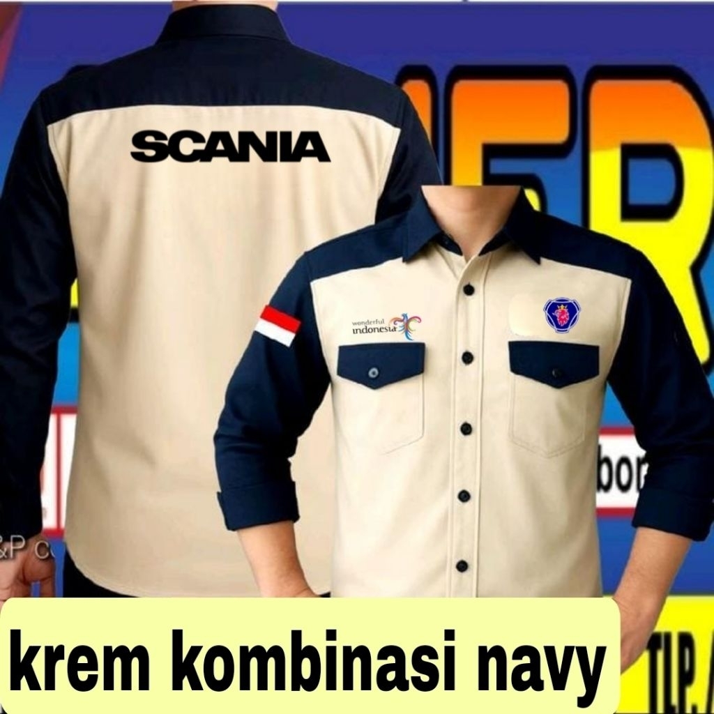 krem kombinasi navy kemeja jetbus baju jetbus seragam jetbus  seragam kerja jetbus baju kerja jetbus