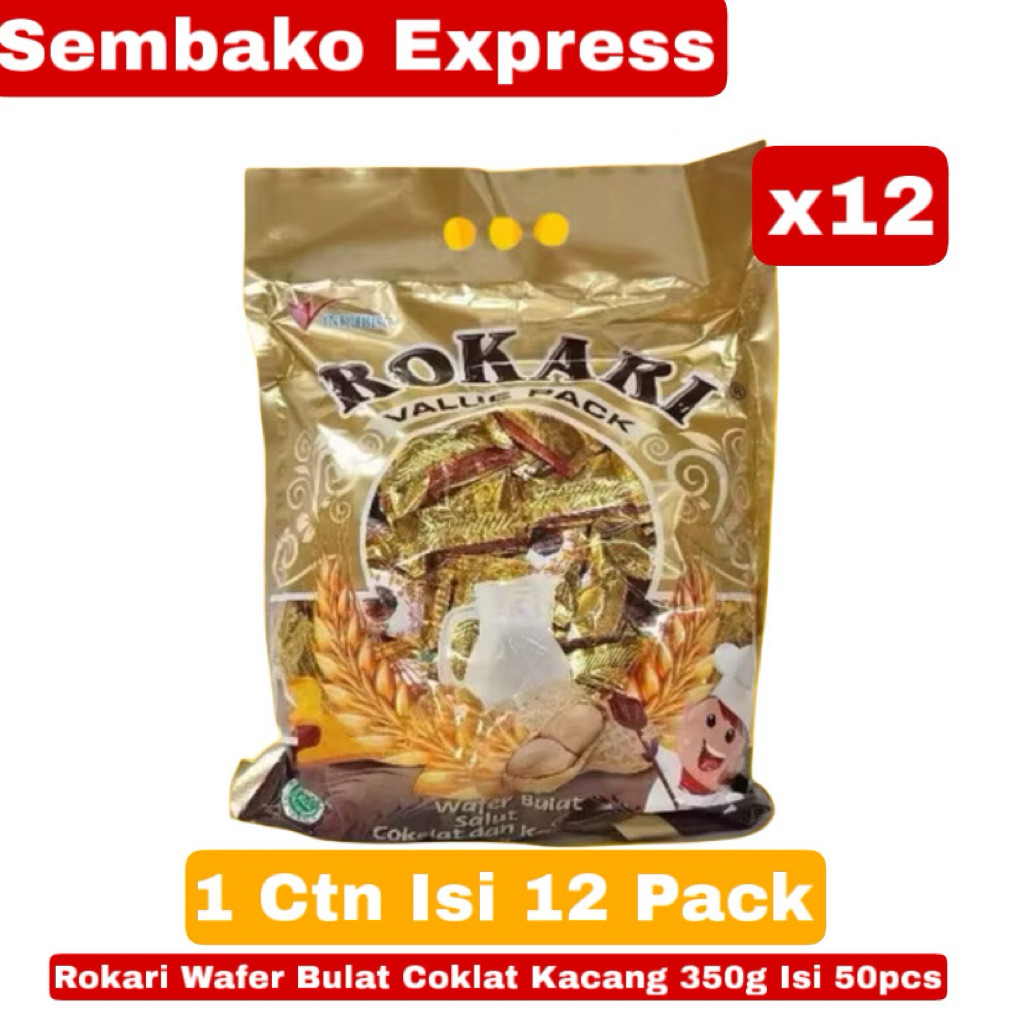 Rokari Wafer Bulat Coklat Kacang 350g – 1 Karton Isi 12 Pack | Sembako Express