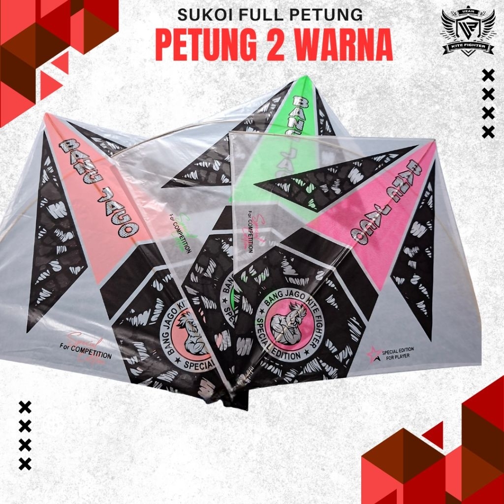 Layangan Super Full Petung 2 warna sablon stabilo minim 20pcs