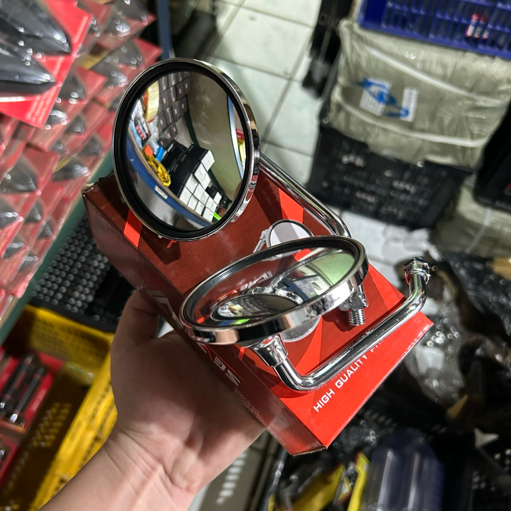 Spion Retro Mini Crome atau Kaca Spion Motor Variasi Pespa Retro Mini Bulat Universal