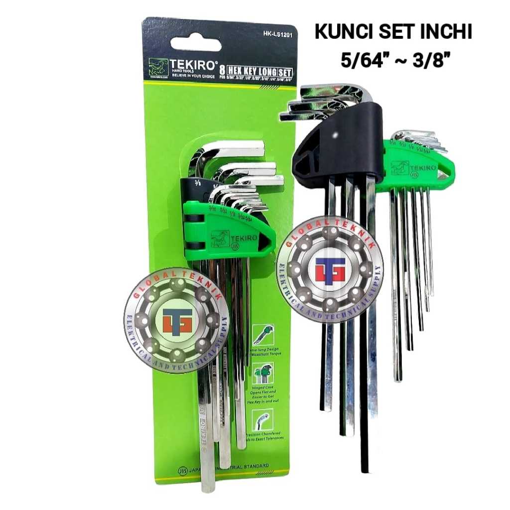 Tekiro Kunci L Panjang Inchi Set 8 Pcs - Hex Key Long Set 8 Pcs - Kunci L Set Panjang Inchi