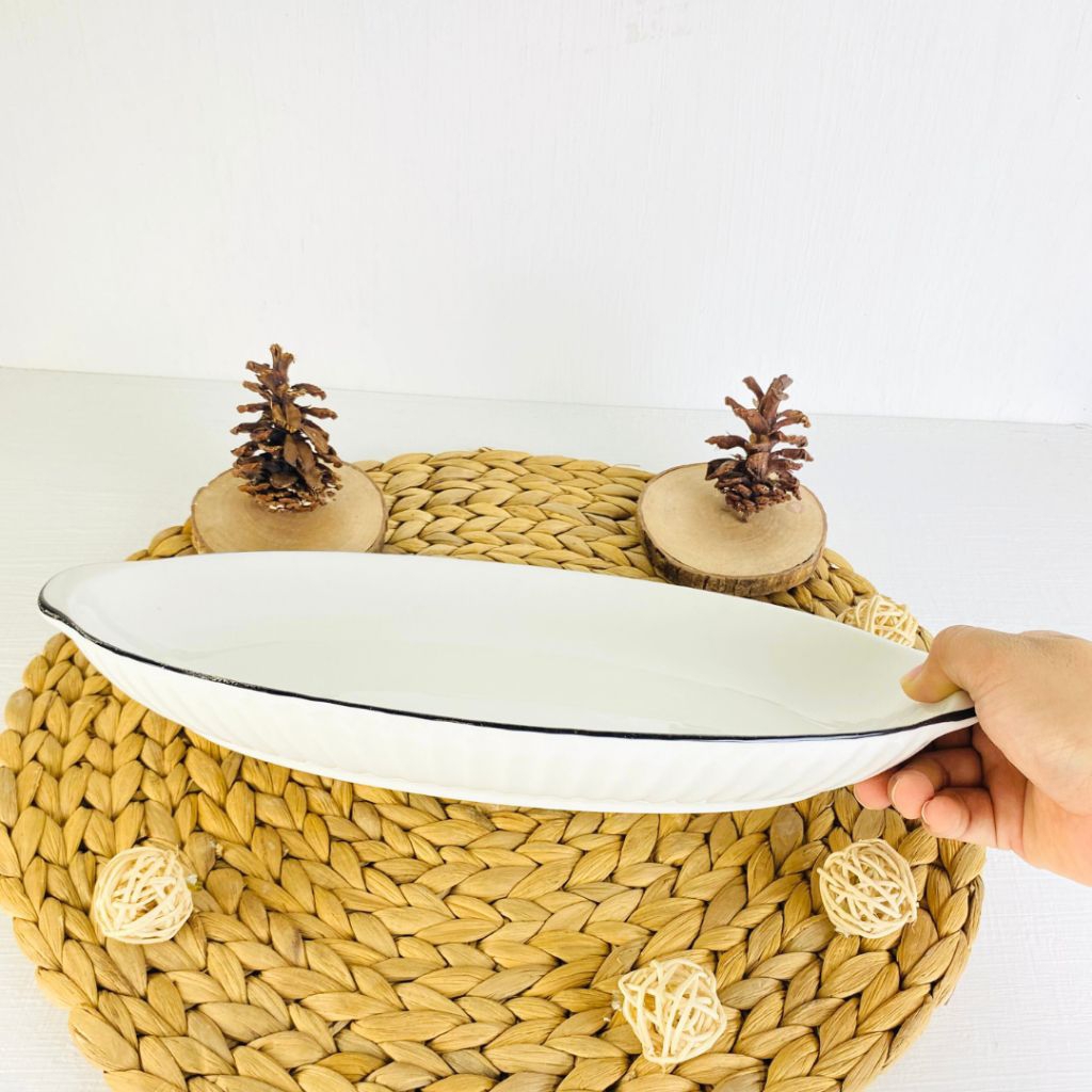 PIRING KERAMIK MOON OVAL PUTIH 38CM / PIRING IKAN KERAMIK OVAL