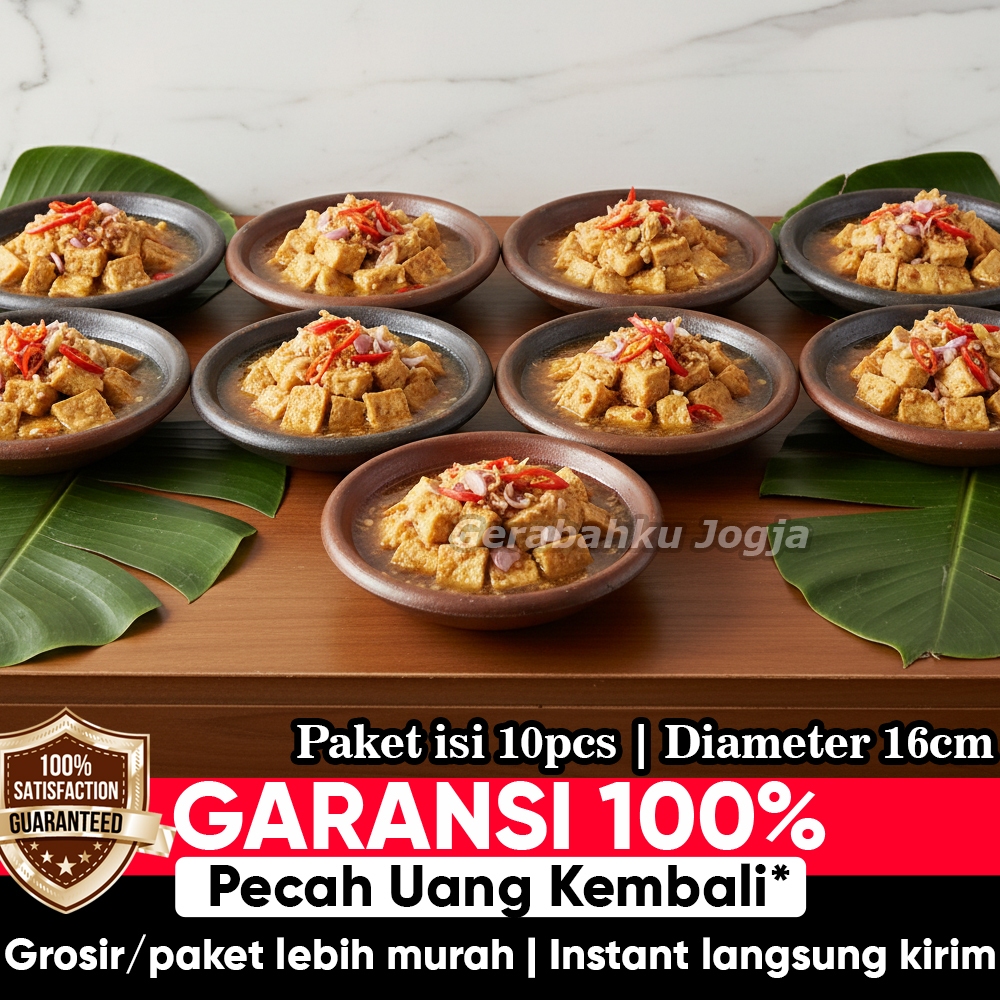 Gerabahku Jogja | 10pcs - Diameter 16 cm - Paket Usaha Sambal Gami Bakar Piring Cobek Tanah Liat Tah