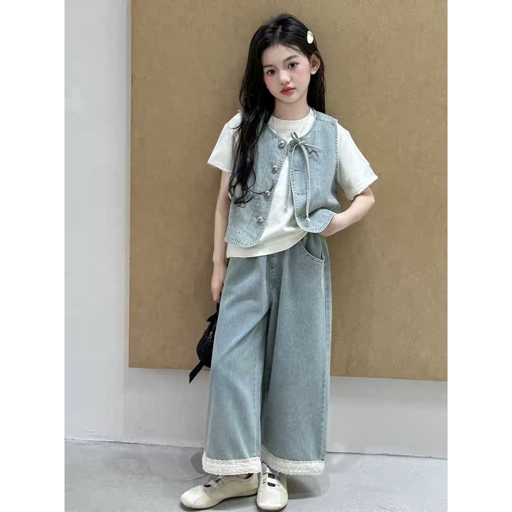 Diansister_LELANG DEFECT 3 in 1 Rompi Jeans Kancing Mutiara (140,150,170)