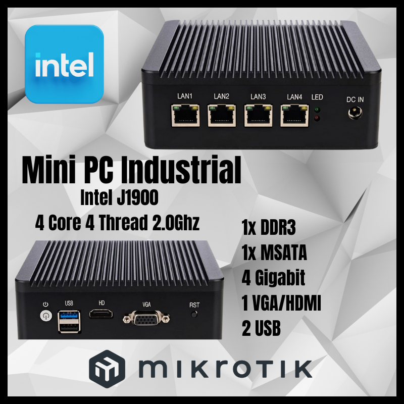 Industrial Mini PC  X86 RouterOS Mikrotik Intel J1900 4Core 4Thread 2.0Ghz