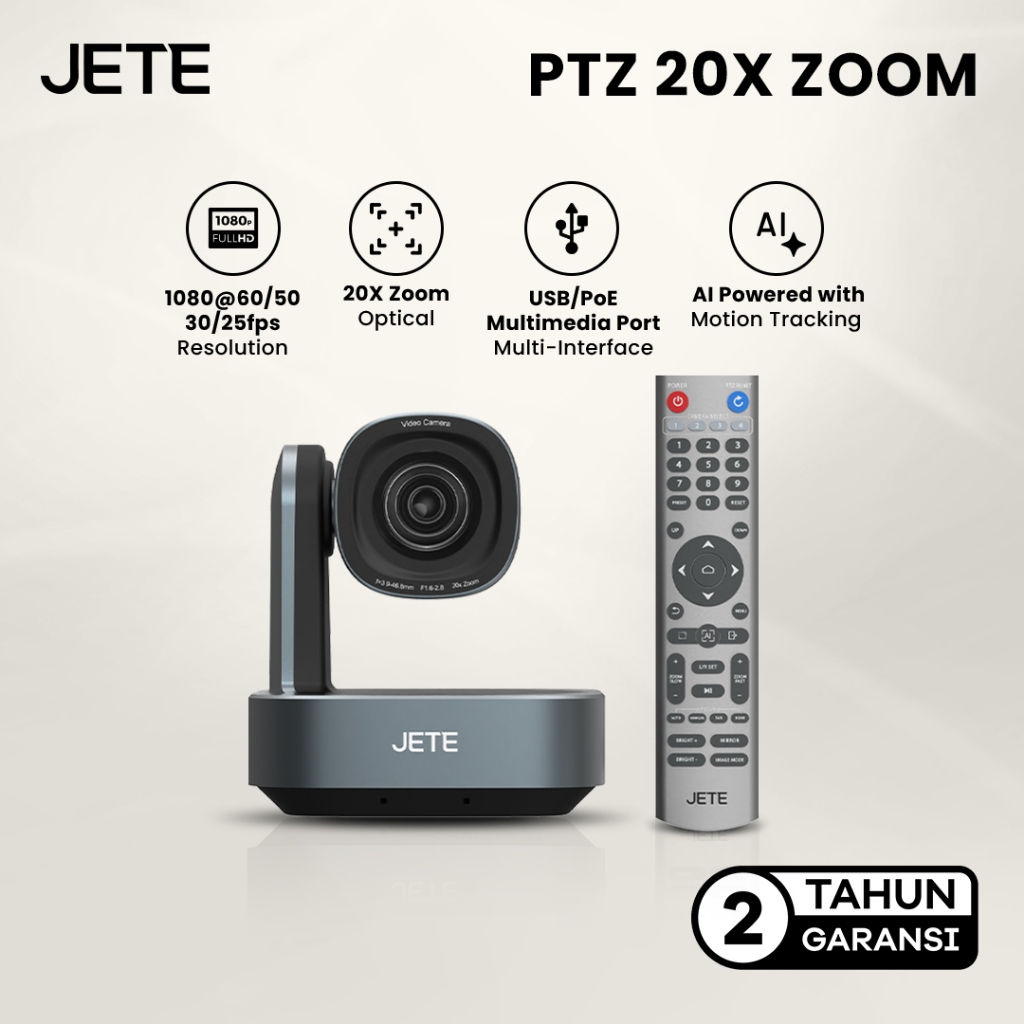 JETE PTZ Video Conference 20x Zoom 1080p Full HD Optical Zoom Live Stream Webcam - Garansi Resmi