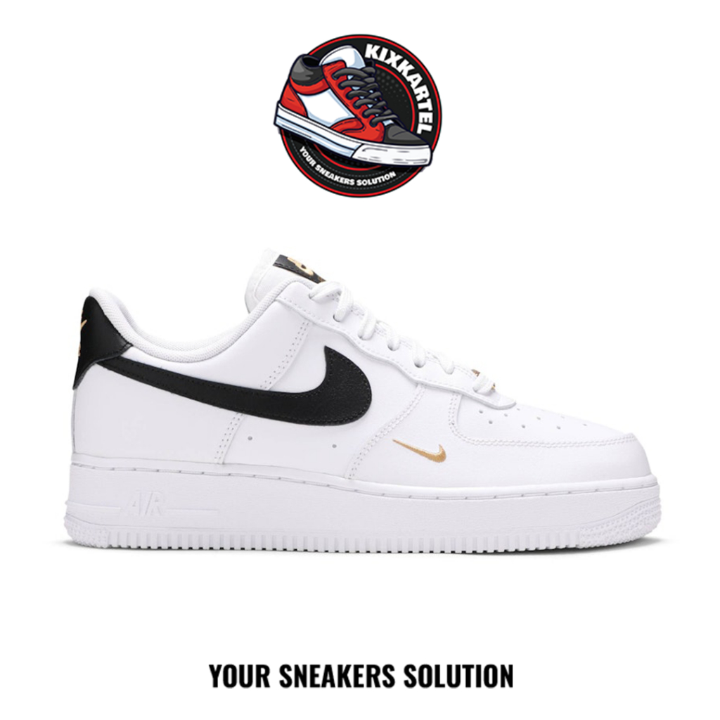 Nike Air Force 1 Low 07 Essentials White Black Gold Mini Swoosh Authentic