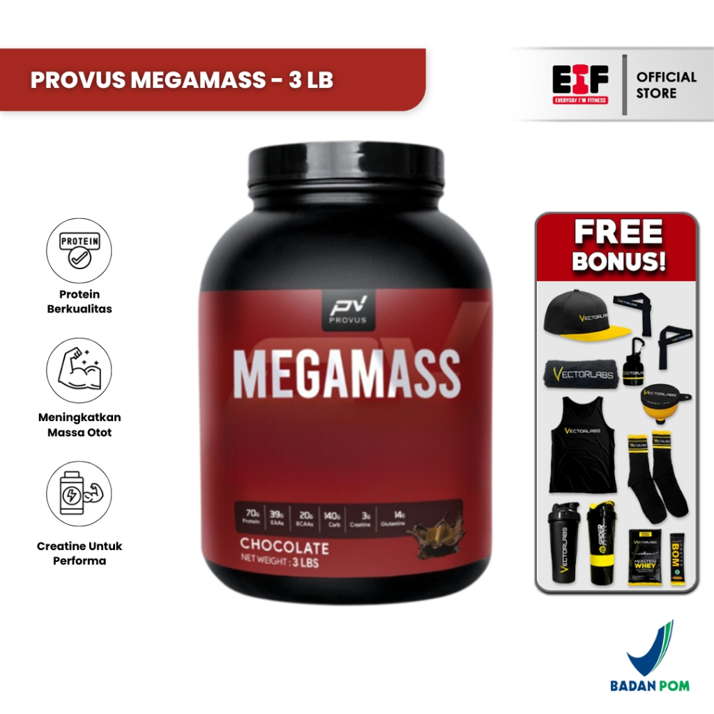 PROVUS Mega Mass 3lbs / 1360g Susu Gainer Penambah Berat Badan Megamass