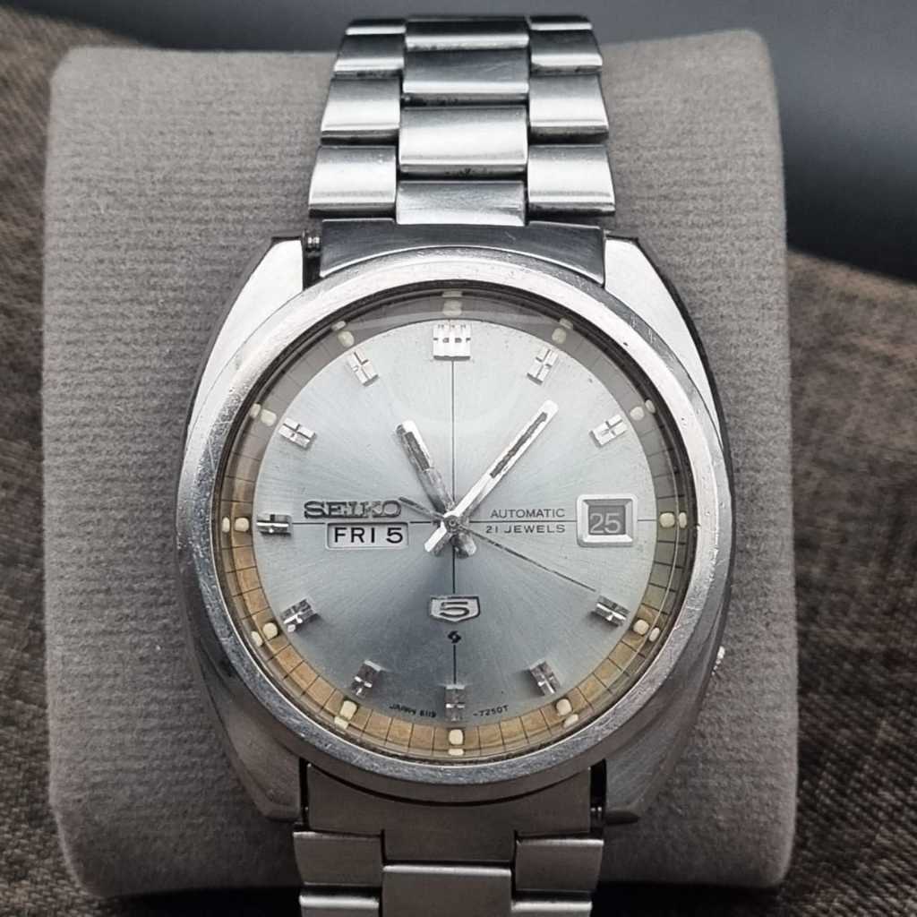 Seiko 5 Split Date 6119-7183 Silver Sunburst Jam Tangan Original Pria
