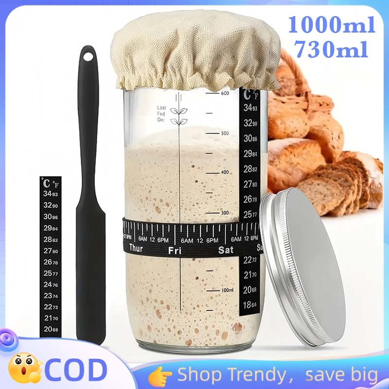 Toples Sourdough Jar Kaca Food Grade Sourdough Jar Alat Fermentasi Kue Di Rumah 1 Set Lengkap