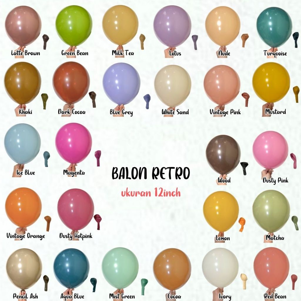 (SATUAN) Balon RETRO Latex - 12 inch (2.8 gram)