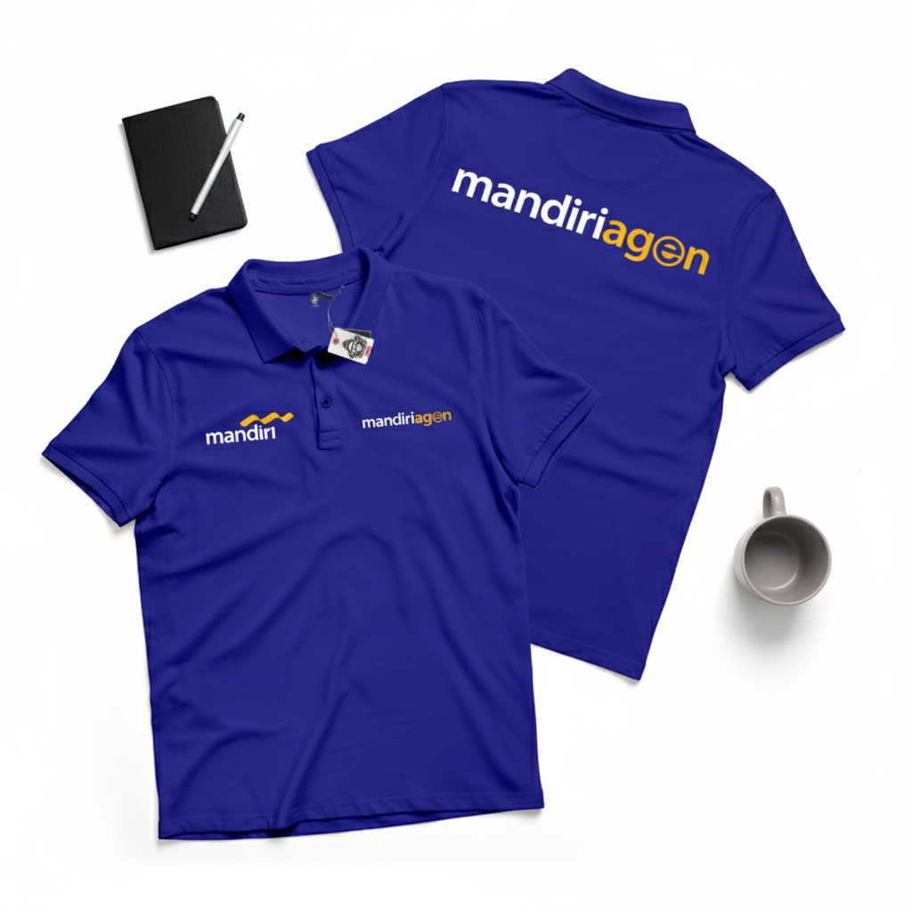 KARIMAKE Polo Shirt Kaos Kerah Distro Unisex Gambar Agen Mandiri Nabung Tanpa ke Bank DB