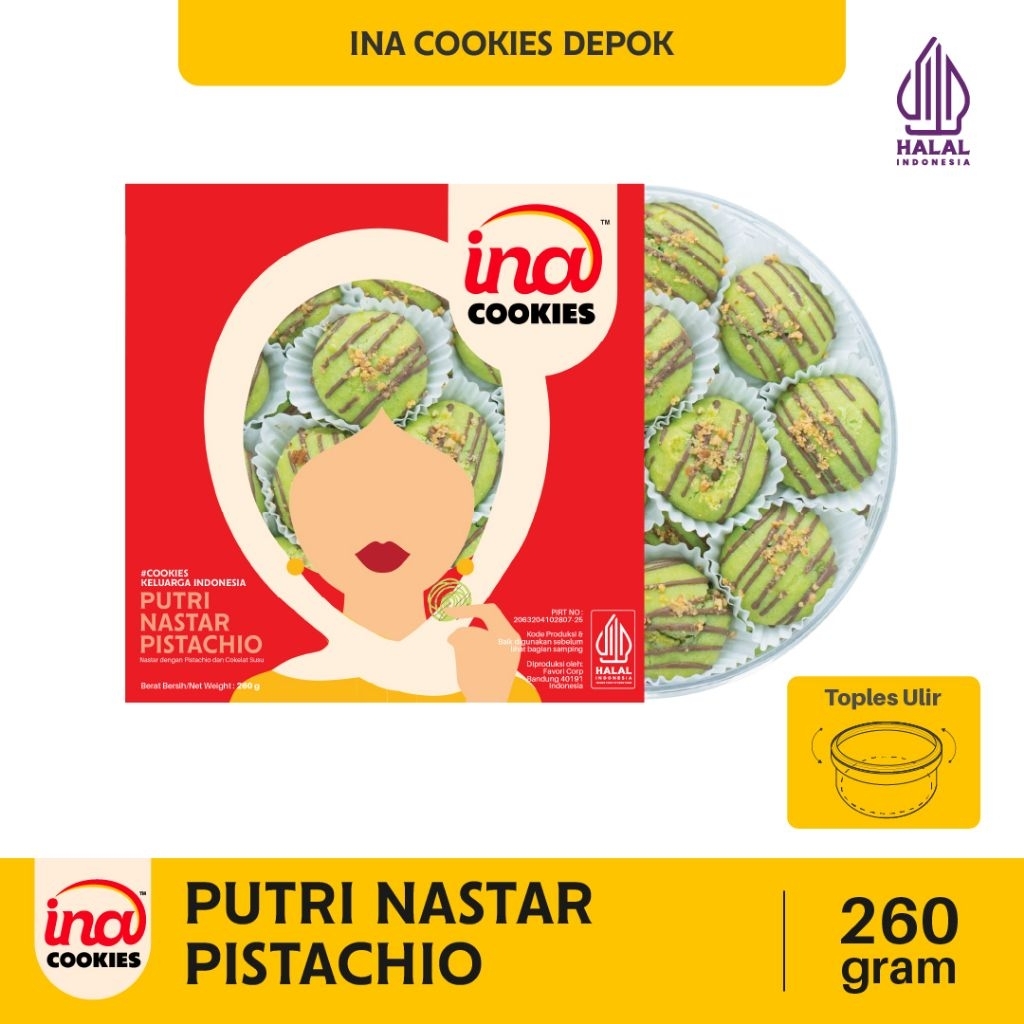 INA COOKIES PUTRI NASTAR PISTACHIO KUE KERING PREMIUM GOLD JAR