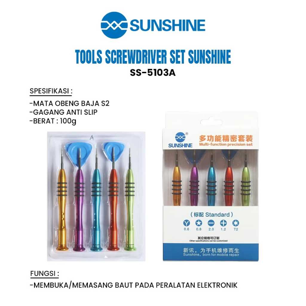Obeng Set Presisi SUNSHINE SS-5103A – Bahan Baja S2, Anti Slip, Set Obeng Servis HP & Elektronik