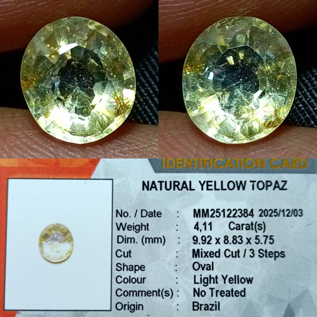 NATURAL YELLOW TOPAZ BRAZIL NO TREATED MEMO KGL LAB