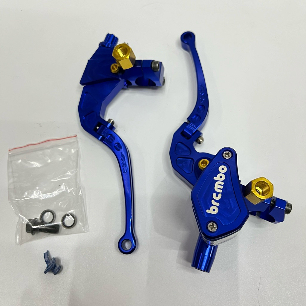 MASTER REM DAN KOPLING KANAN KIRI SET BREMBO CNC BIRU MOTOR UNIVERSAL TABUNG KACA