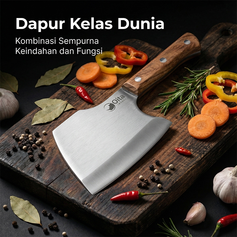 Cassi Super Tajam Kapak Pemotong Tulang  Pisau Daging Chef Stainless Steel Profesional Ketebalan 7.5