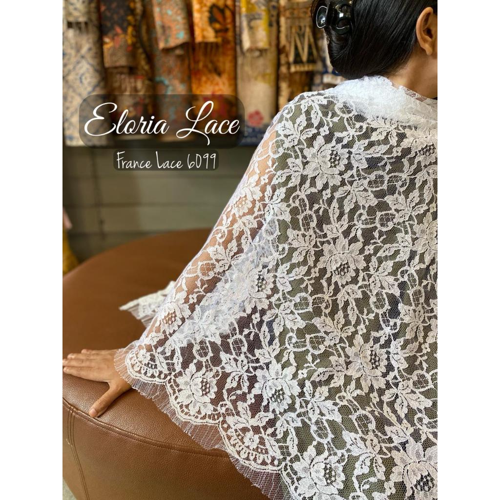 Eloria Lace - Original France Lace 6099 White - Ukuran kain 1,8m x 1,1m